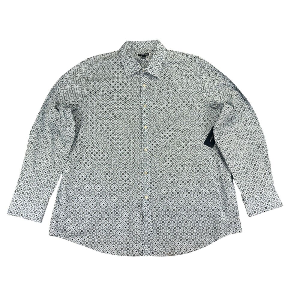 Club Room Mens Medallion Long Sleeve Button Down Shirt Light Blue 2XL